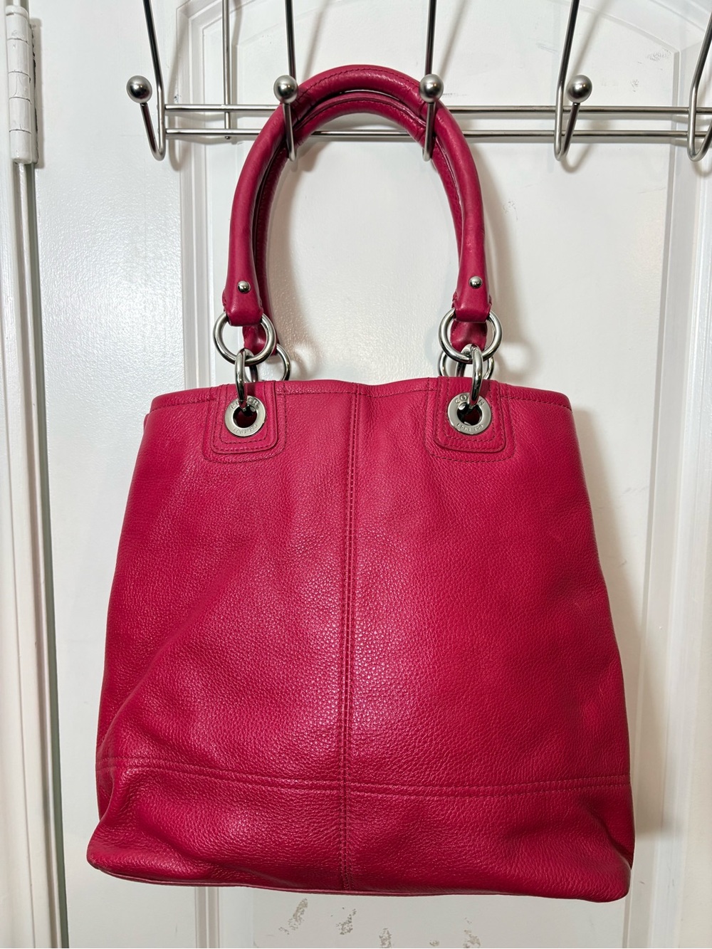 Coach Hampton Raspberry Pink Pebbled Leather Shoulder Bag - Picture 9 of 14